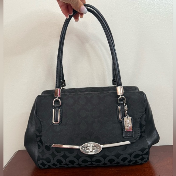 Coach Madison East/West Satchel in Op Art Sateen Fabric bag in black